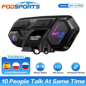 M1-S FODSPORTS Pro Bluetooth Intercom Helmet Headset Wirele