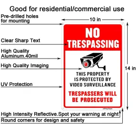 779207171393 JOFFREG Video Trespassing Sign Cctv Security #3