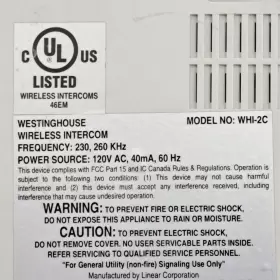 WHI-2C WHITE WESTINGHOUSE Wireless Intercom #2